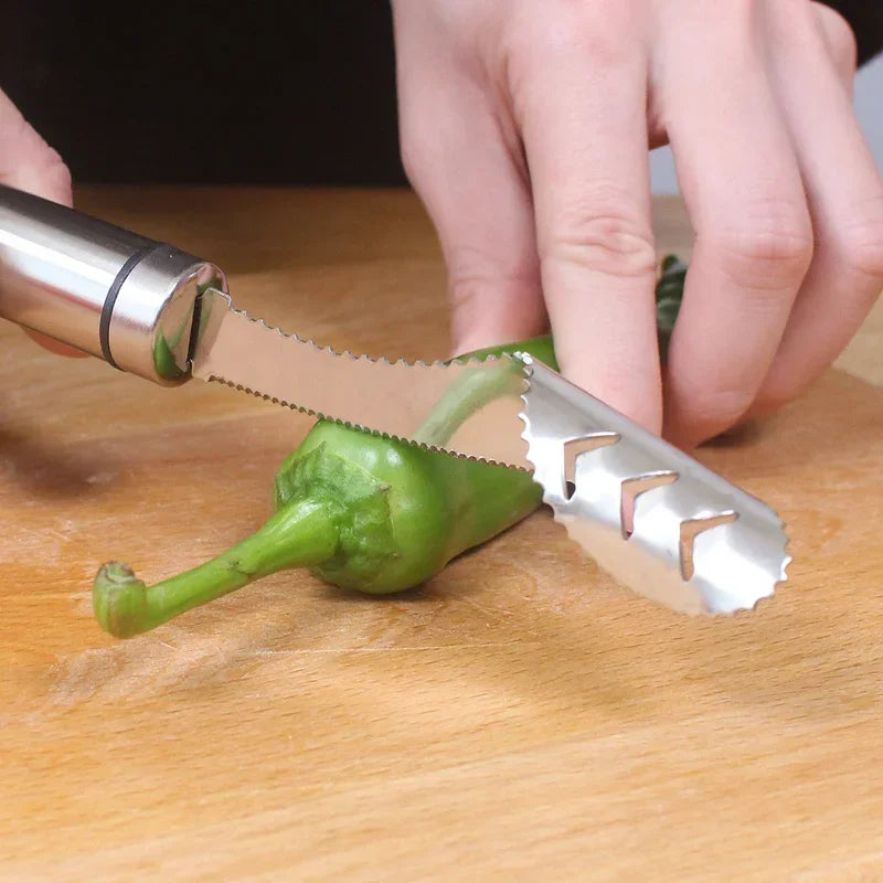 Descorazonador de Acero Inoxidable Descorazonador de Chiles Removedor de Semillas de Calabaza Amarga Cuchillo para Sacar el Corazón Cortador de Pimientos Verdes Herramienta para Sacar Semillas Cocina