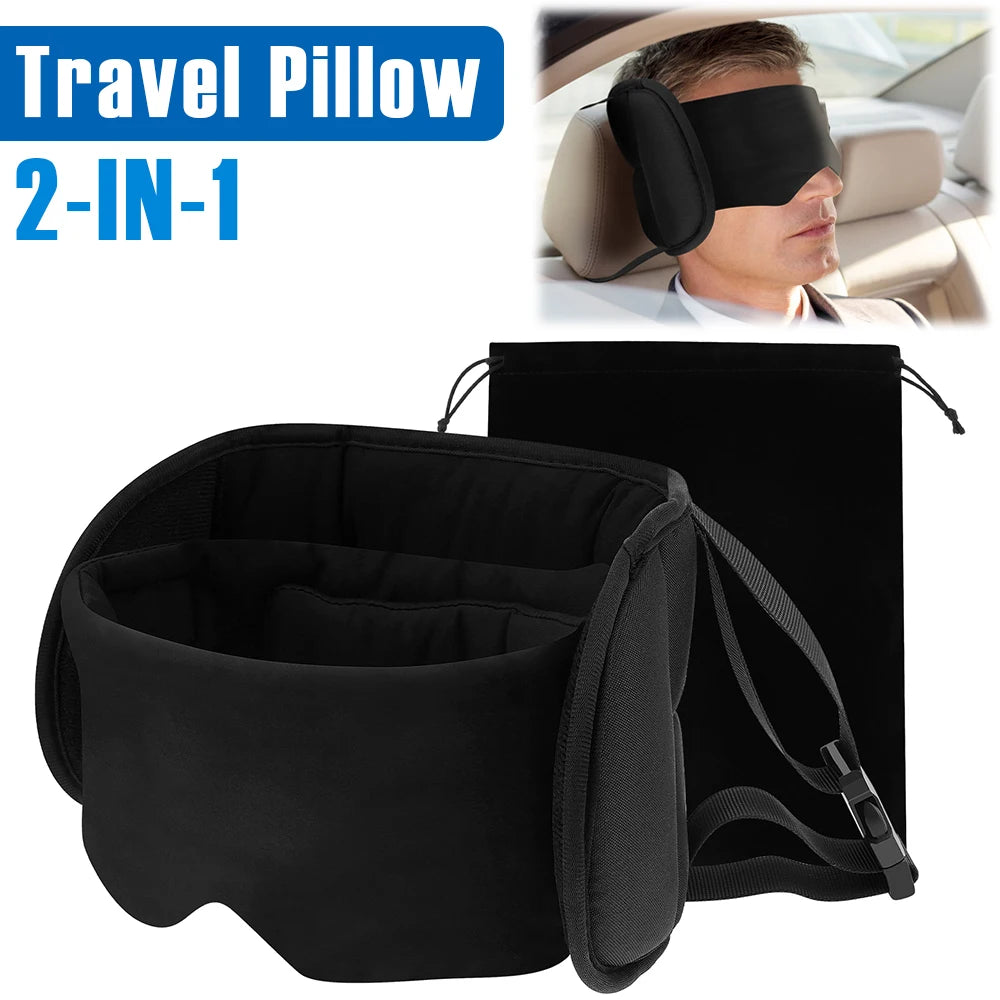 Almohada de viaje 2 en 1 de algodón, cómoda para el cuello y la cabeza, con antifaz y bolsa de almacenamiento. Almohada de avión con soporte de 360° para viajar.
