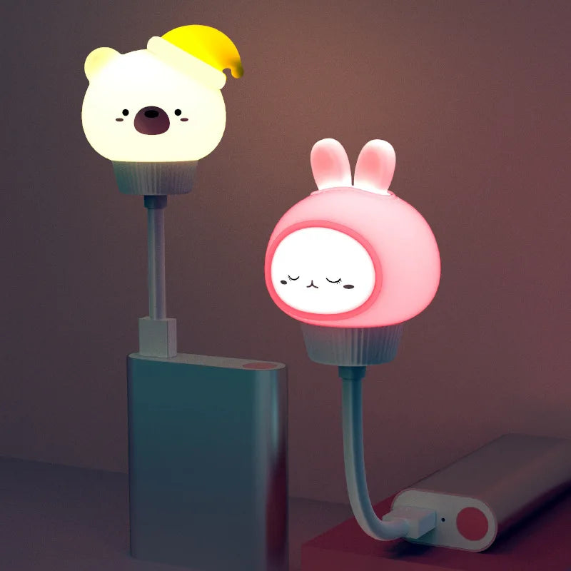Luz de Noche USB LED Bonita Lámpara Nocturna de Dibujos Animados Oso Pollito Gatito con Control Remoto para Bebé Niños Decoración de Dormitorio Lámpara de Mesita de Noche