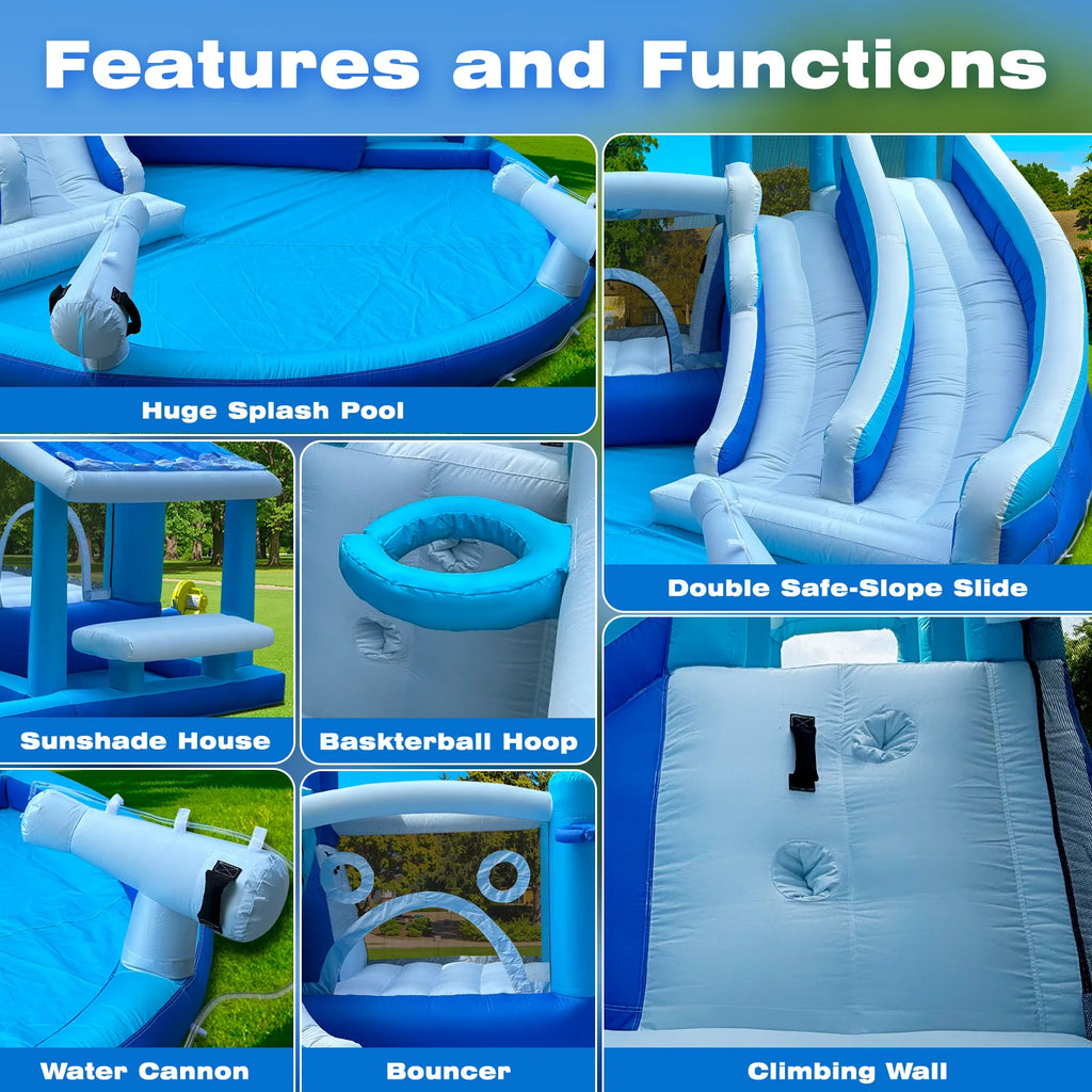 Tobogán de agua para adultos y niños, toboganes de agua dobles, casa inflable con tobogán de agua, parque acuático, casa inflable para niños