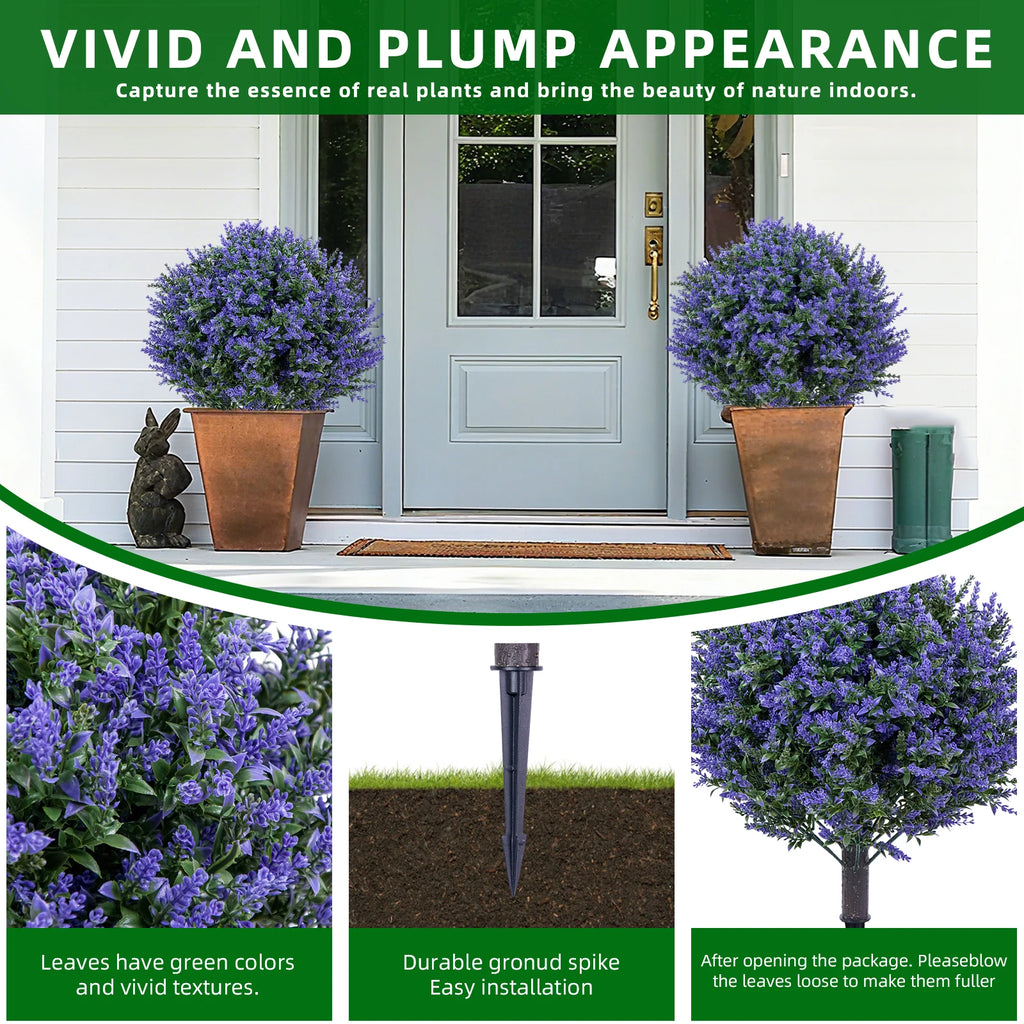 2 Piezas de Arbustos Artificiales de Roble Violeta en Forma de Bola con Copa, Resistentes a los Rayos UV, Plantas Ornamentales para la Decoración de Jardines, Terrazas y Balcones