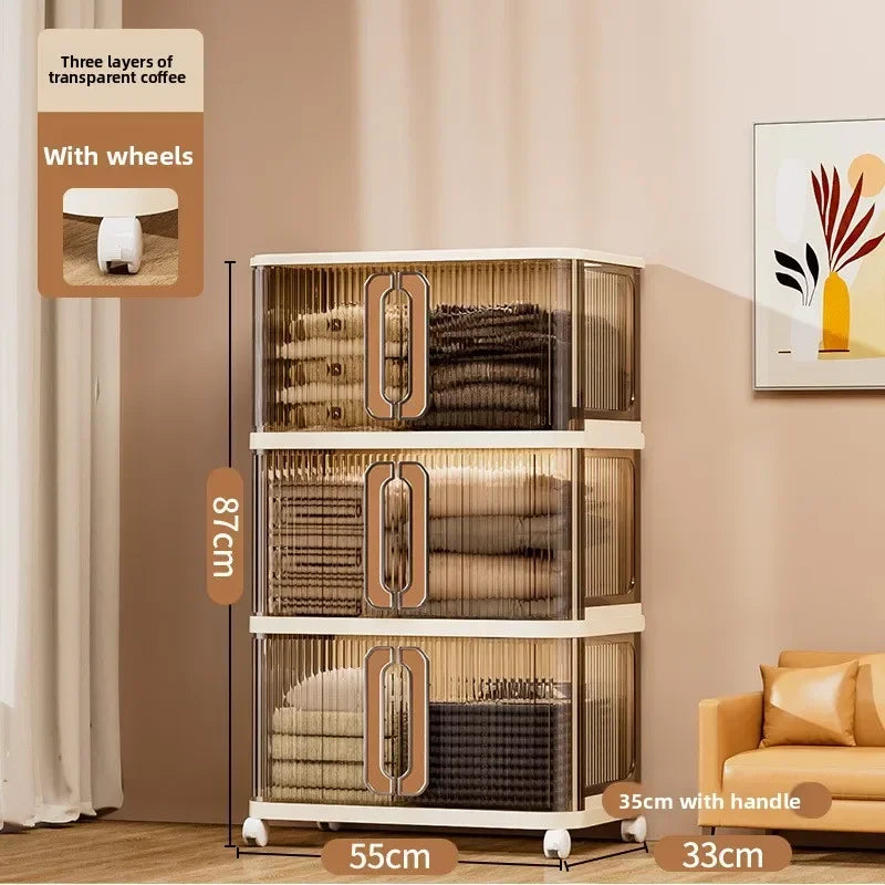 Armario de almacenamiento grande color crema con estilo viento, armario de edredones, estante de almacenamiento plegable de instalación gratuita, caja de almacenamiento, taquilla.