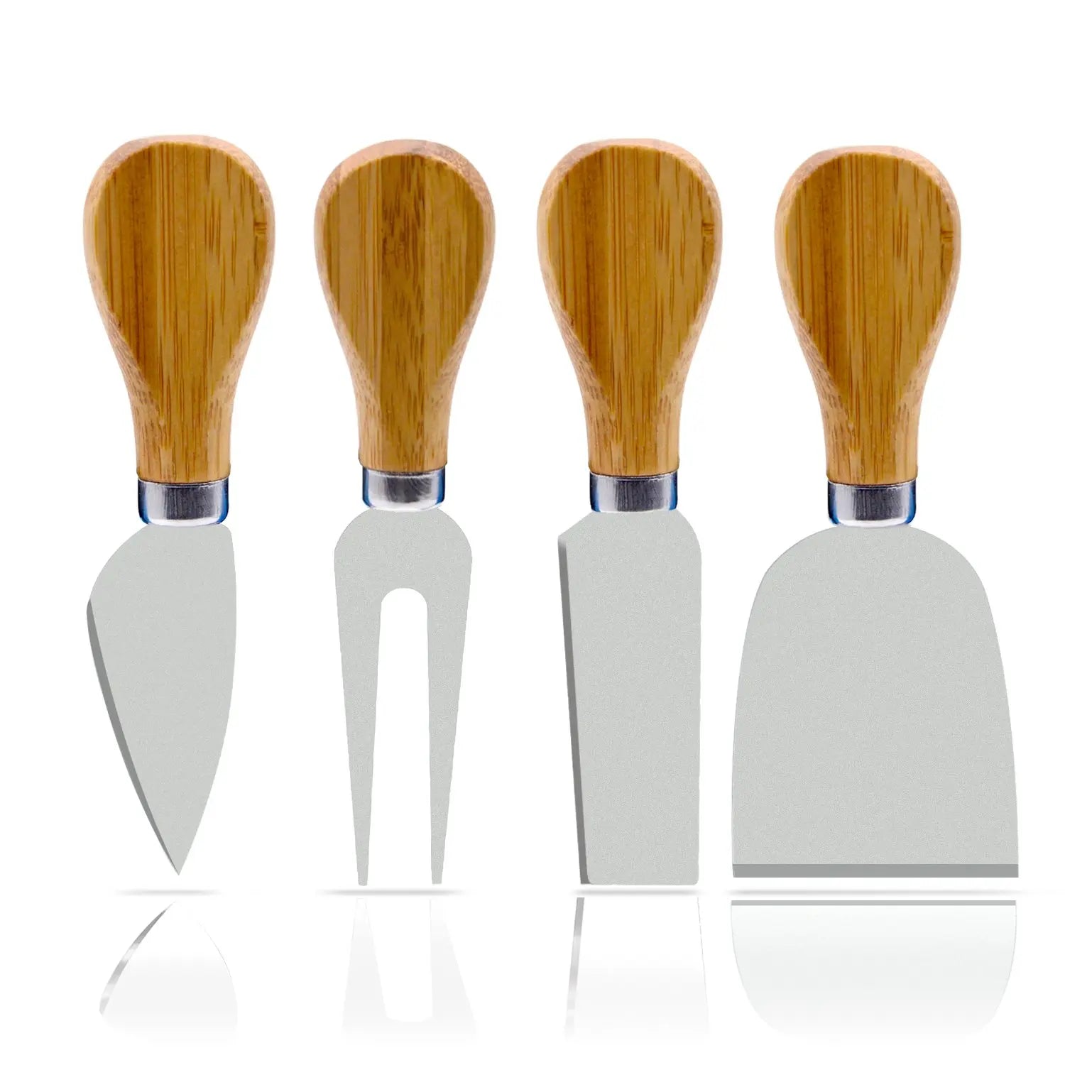 Juego de 4 cuchillos para queso de acero inoxidable con mango de madera, cortador y esparcidor de mantequilla YY062