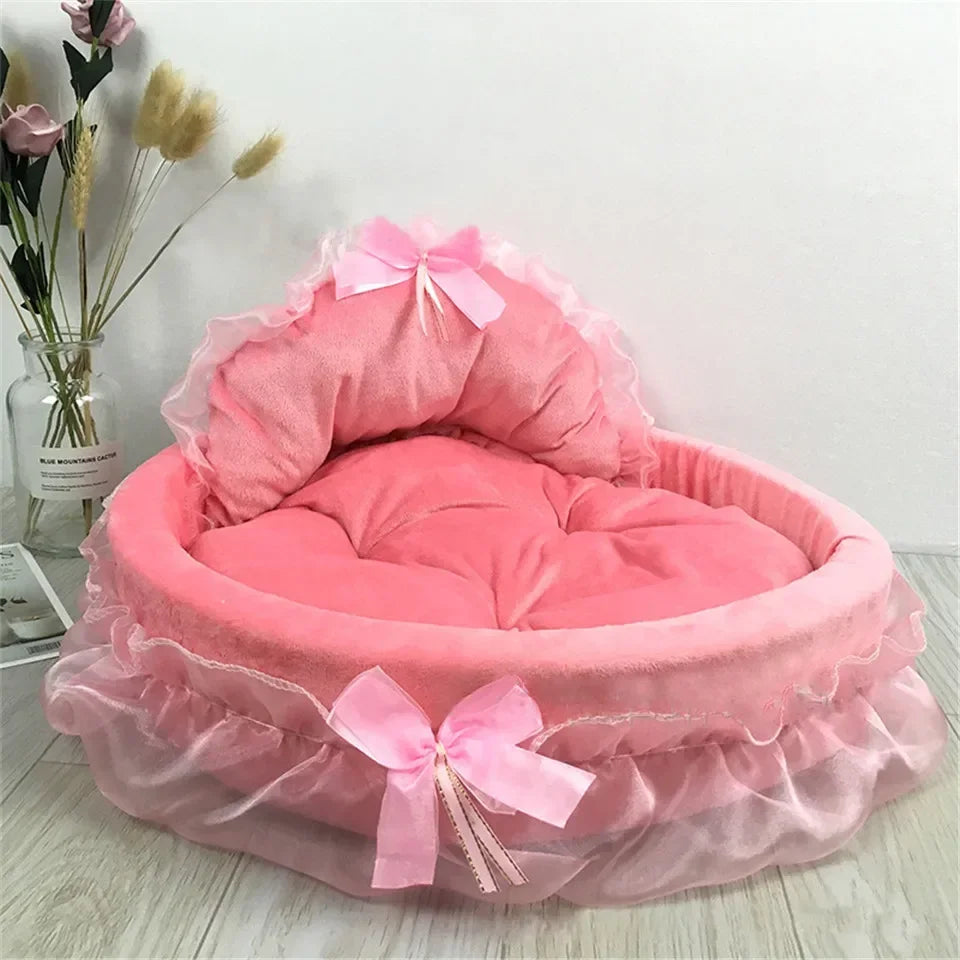 Cama 3D Fantasía para Mascotas con Lazo para Perros, Cama Romántica Desmontable Ovalada para Perros, Nido Sofá Suave para Perros, Muebles de Boda para Mascotas, 1 ud.