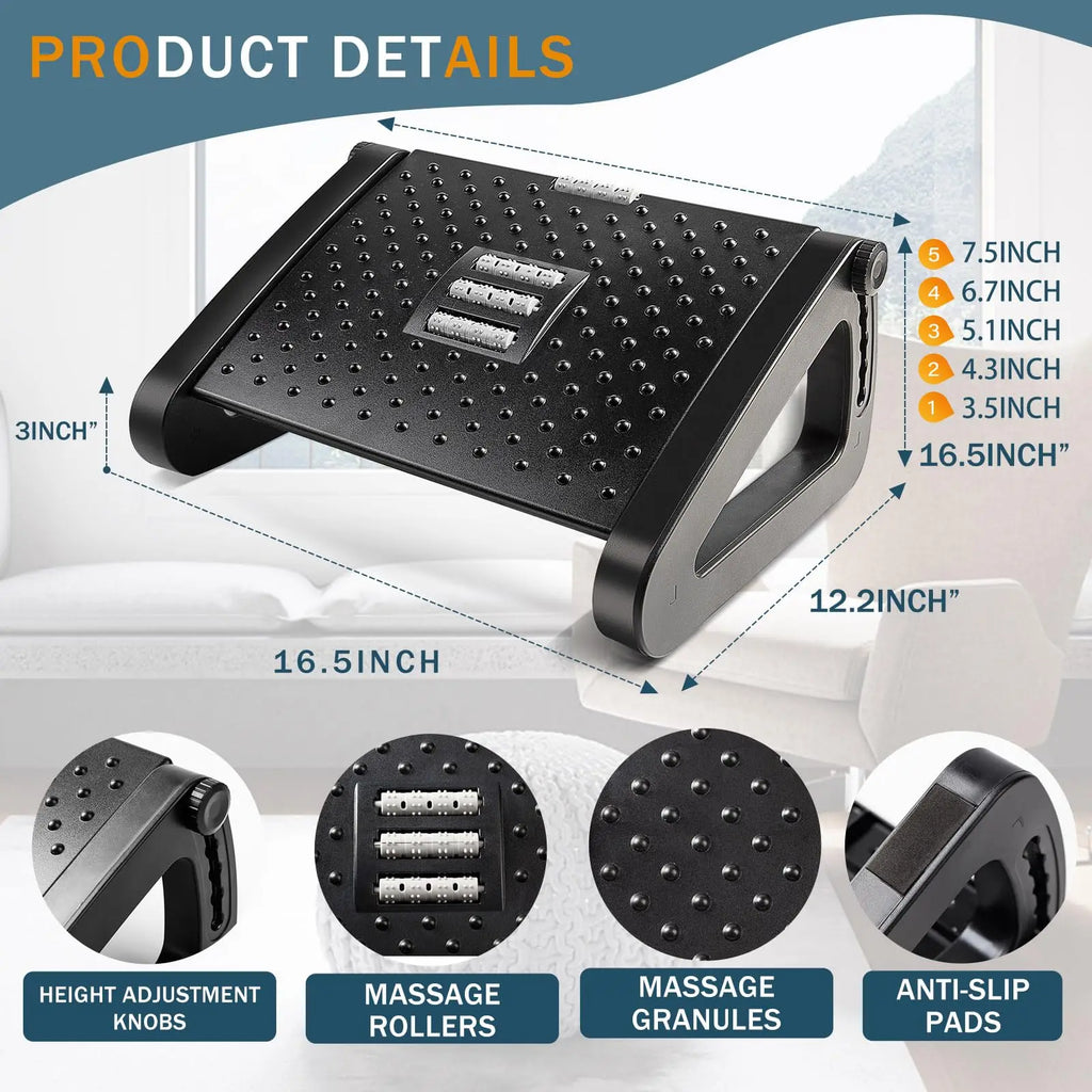 Reposapiés Ergonómico para Debajo del Escritorio con Rodillos de Masaje, Reposapiés para Escritorio, Alivio del Dolor para el Trabajo en Casa y Oficina