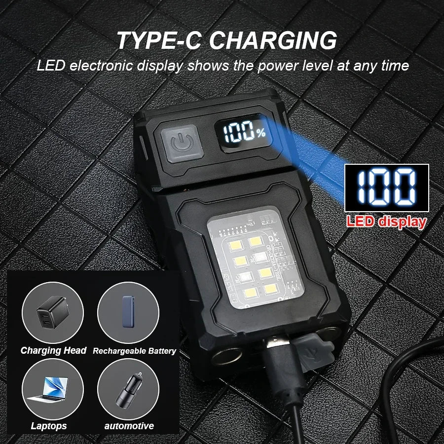 Mini linterna LED portátil para exteriores, lámpara magnética para acampar, pescar, caminar, luz de trabajo con luz de advertencia roja