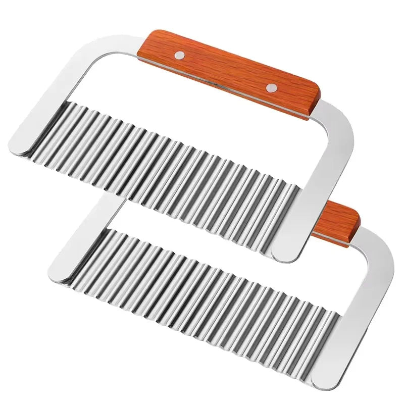 Cuchillo de Acero Inoxidable con Mango de Madera para Patatas Onduladas, Cuchillo de Patata con Dientes de Lobo, Cuchillo Ondulado para Patatas Fritas, Cortador de Patatas, Herramienta de Cocina