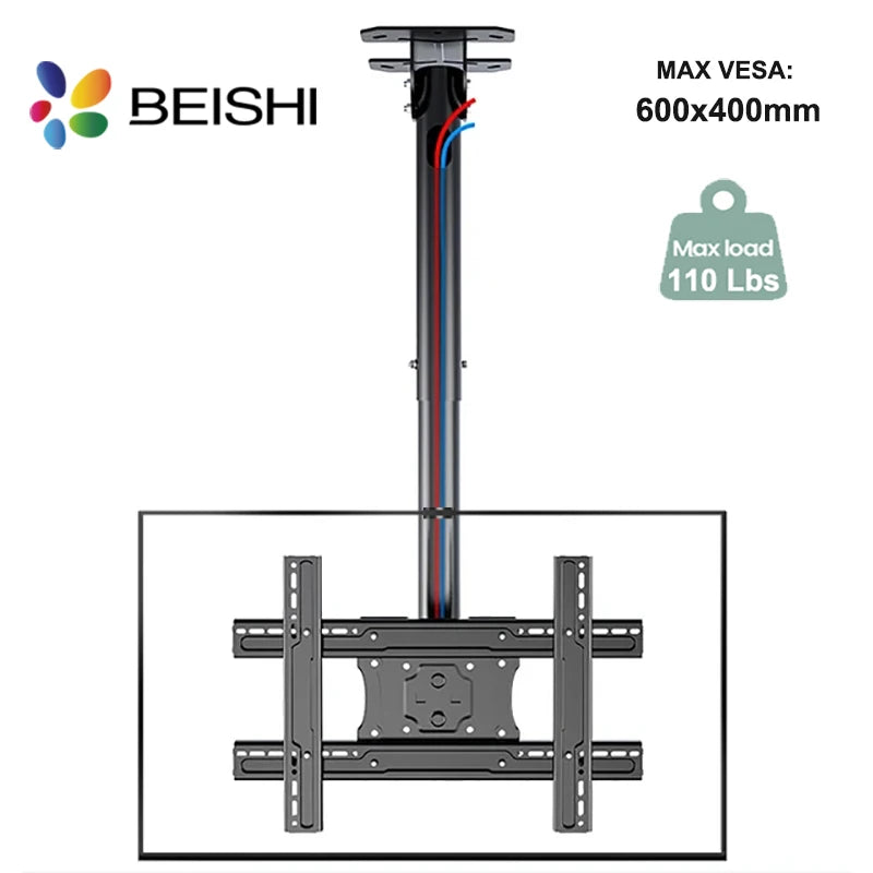 Soporte de techo para TV, soporte de TV de movimiento completo para la mayoría de televisores/monitores planos o curvos de 32-75", inclinación giratoria, altura ajustable, soporte de TV colgante