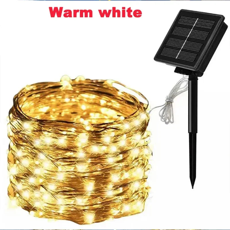 50/100/200/300/400 LED Luz solar LED para exteriores Guirnalda de luces de hadas para jardín impermeable Decoración navideña para patio