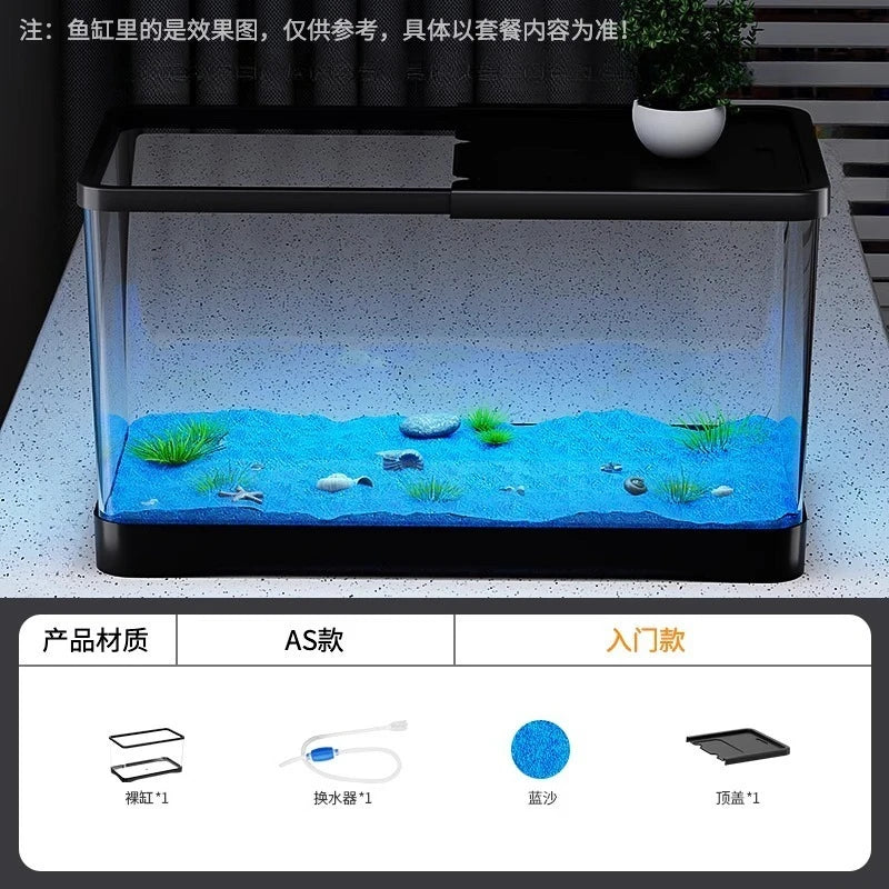Fish tank living room new transparent filter oxygen generator desktop landscaping ornament with light strip ecological fish tank