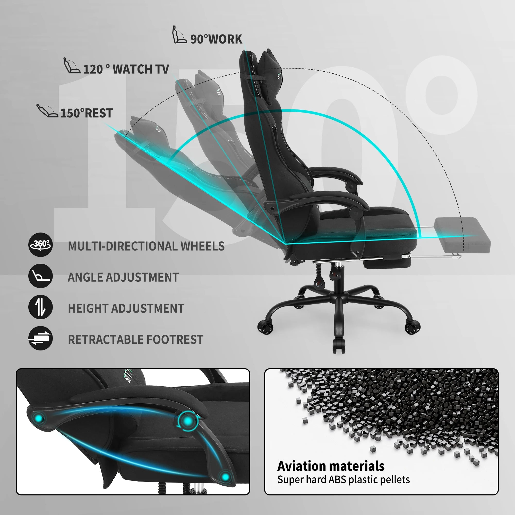 Silla gaming con ajuste de altura y giro de 360° - Silla de ordenador con reposapiés y soporte lumbar, reposacabezas para oficina o gaming