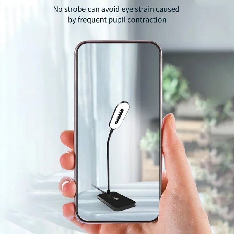 Lámpara de escritorio LED con carga inalámbrica USB para teléfono móvil, táctil, protección ocular, lámpara de mesa para oficina en casa