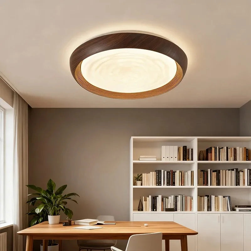 Moderna Lámpara de Techo LED Circular con Vetas de Madera de Nogal, Acrílica para Dormitorio, Sala de Estar, Restaurante, Pasillo, Luces de Decoración del Hogar