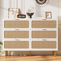 Cómoda de ratán de 6 cajones, cómoda de almacenamiento grande de ratán natural tejido a mano y madera con cajones profundos para dormitorio o sala de estar
