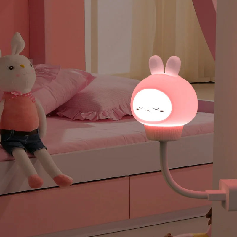 Luz de noche USB LED de dibujos animados de animales tiernos, lámpara de noche de oso, pollito, gatito para decoración de dormitorio de bebé, lámpara de mesita de noche