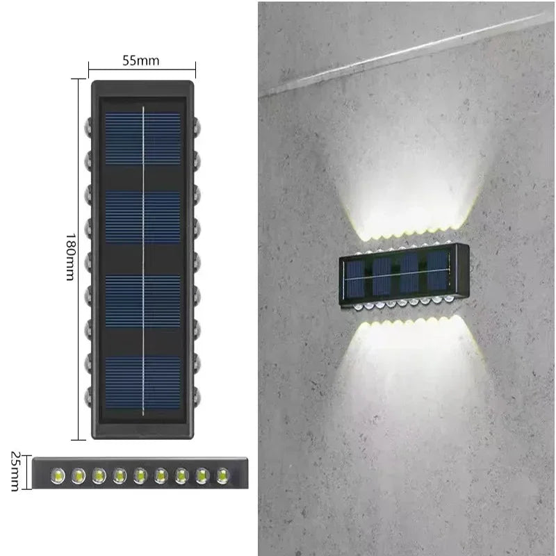 Lámpara de pared solar exterior impermeable luces solares arriba y abajo lente convexa iluminación para jardín calle paisaje balcón exterior dec