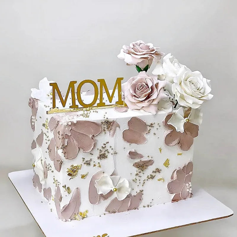 Adorno de pastel de feliz Día de la Madre, diseño simple, dorado, acrílico, MOM, decoraciones para pasteles de fiesta, regalos del Día de la Madre, decoración de postres