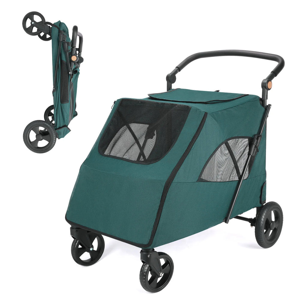 Cochecito para mascotas grandes, hasta 30 kg, manillar ajustable, silla de paseo plegable para perros, almacenamiento XXL, cochecito doble para gatos