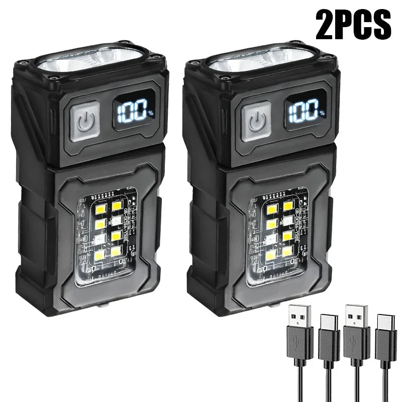 Mini linterna LED portátil para exteriores, lámpara magnética para acampar, pescar, caminar, luz de trabajo con luz de advertencia roja
