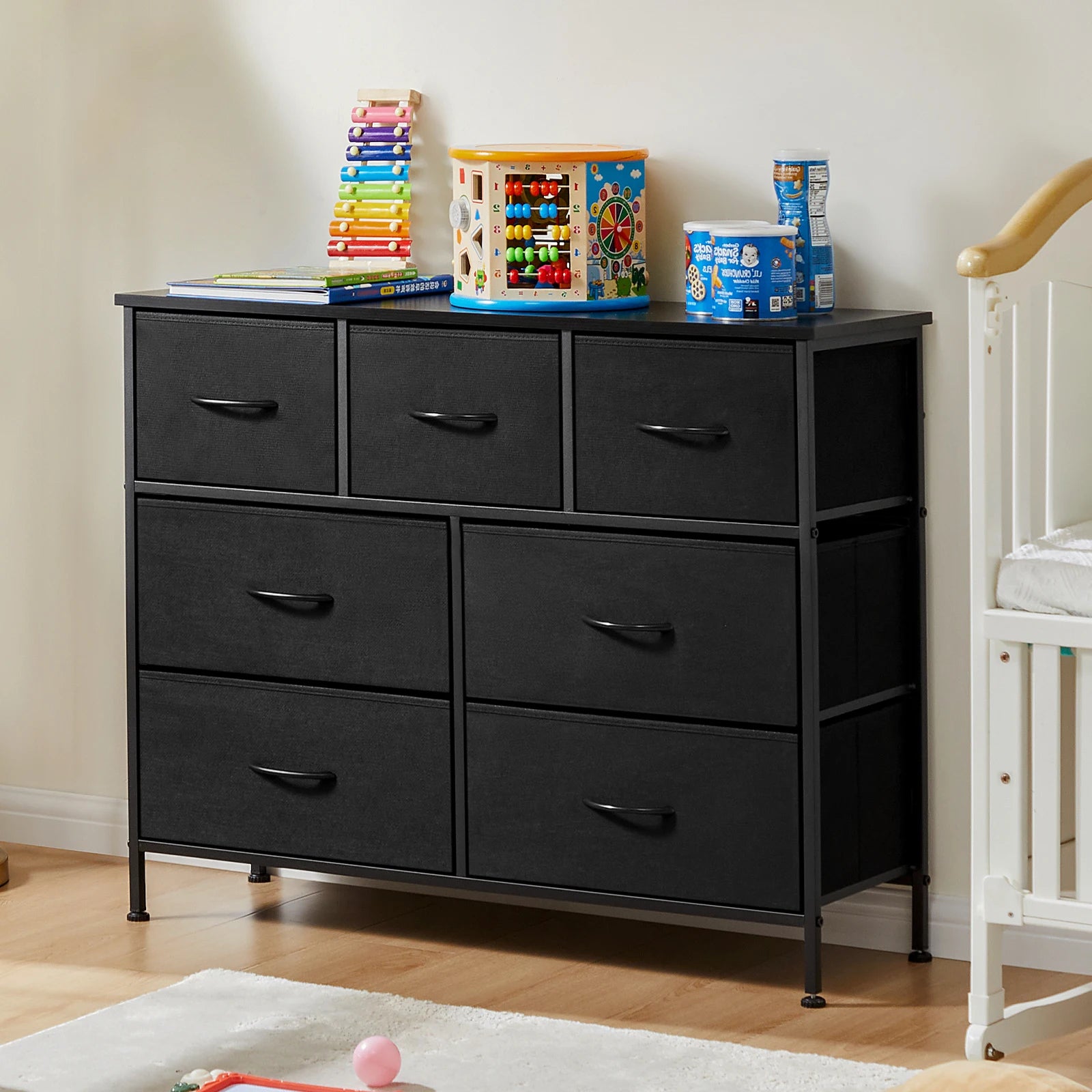 JHK Cómoda para dormitorio con 7 cajones de tela Organizador de almacenamiento Armario Cofre Ropa para sala de estar Vitrina de muebles