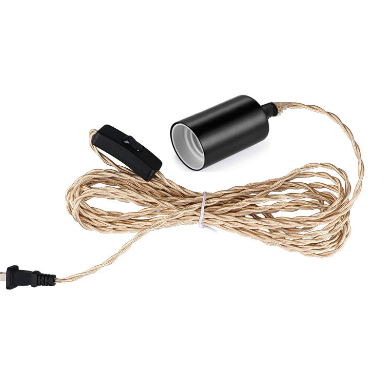 Cable trenzado con portalámparas E27 Cable eléctrico de cuerda Enchufe Cable trenzado vintage con interruptor de encendido/apagado Lámpara colgante