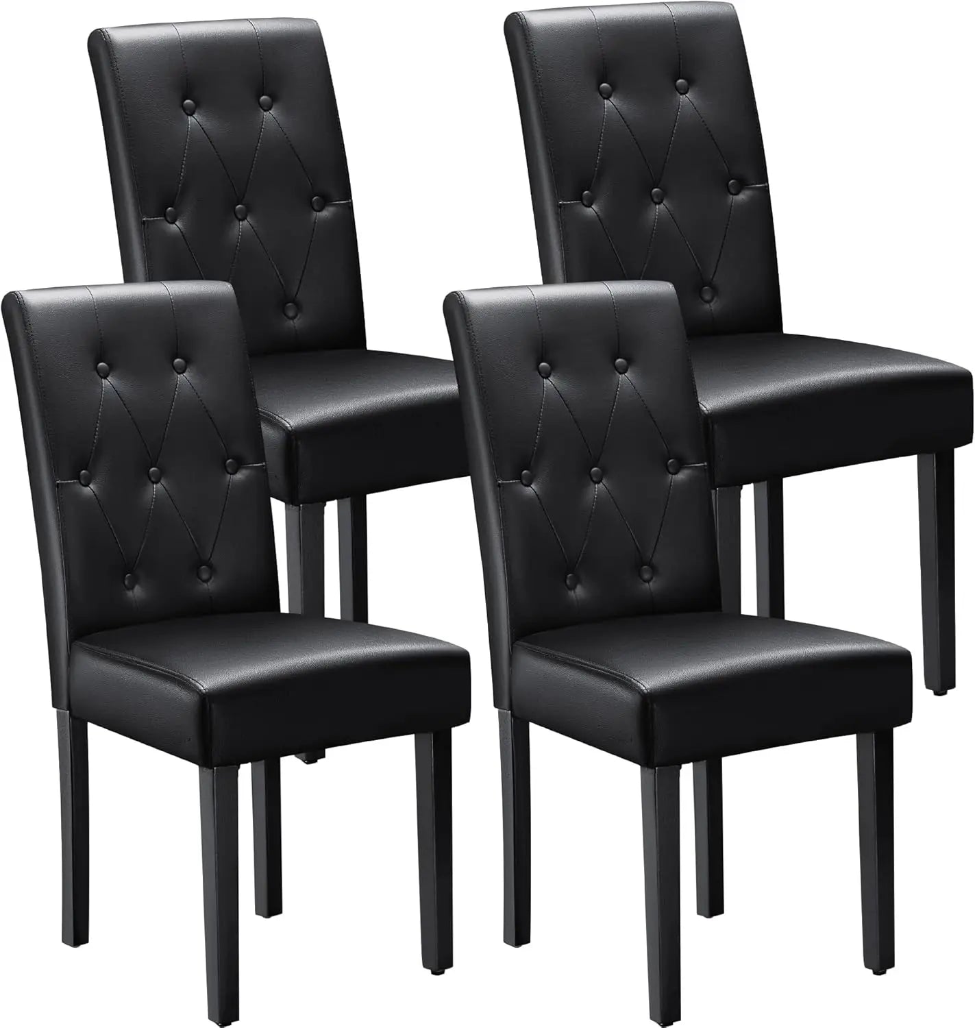 Juego de 4 sillas de comedor tapizadas, sillas de comedor de cuero sintético, sillas de cocina con botones y patas de madera ajustables