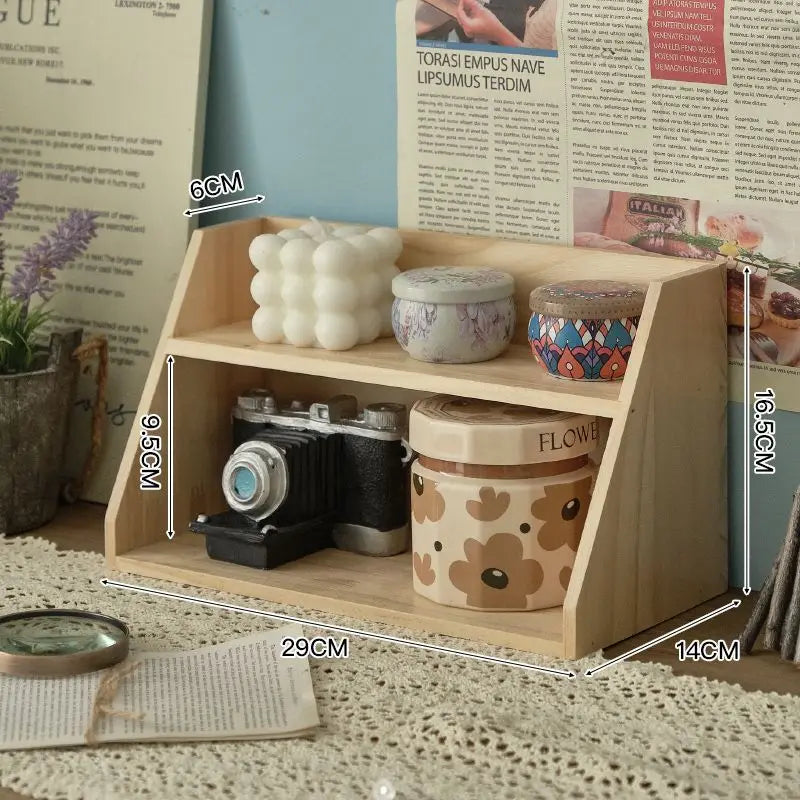 Estante de almacenamiento de cosméticos de madera maciza, organizador multifuncional de escritorio, caja de almacenamiento de muestras de tazas, estante de almacenamiento retro de madera multicapa