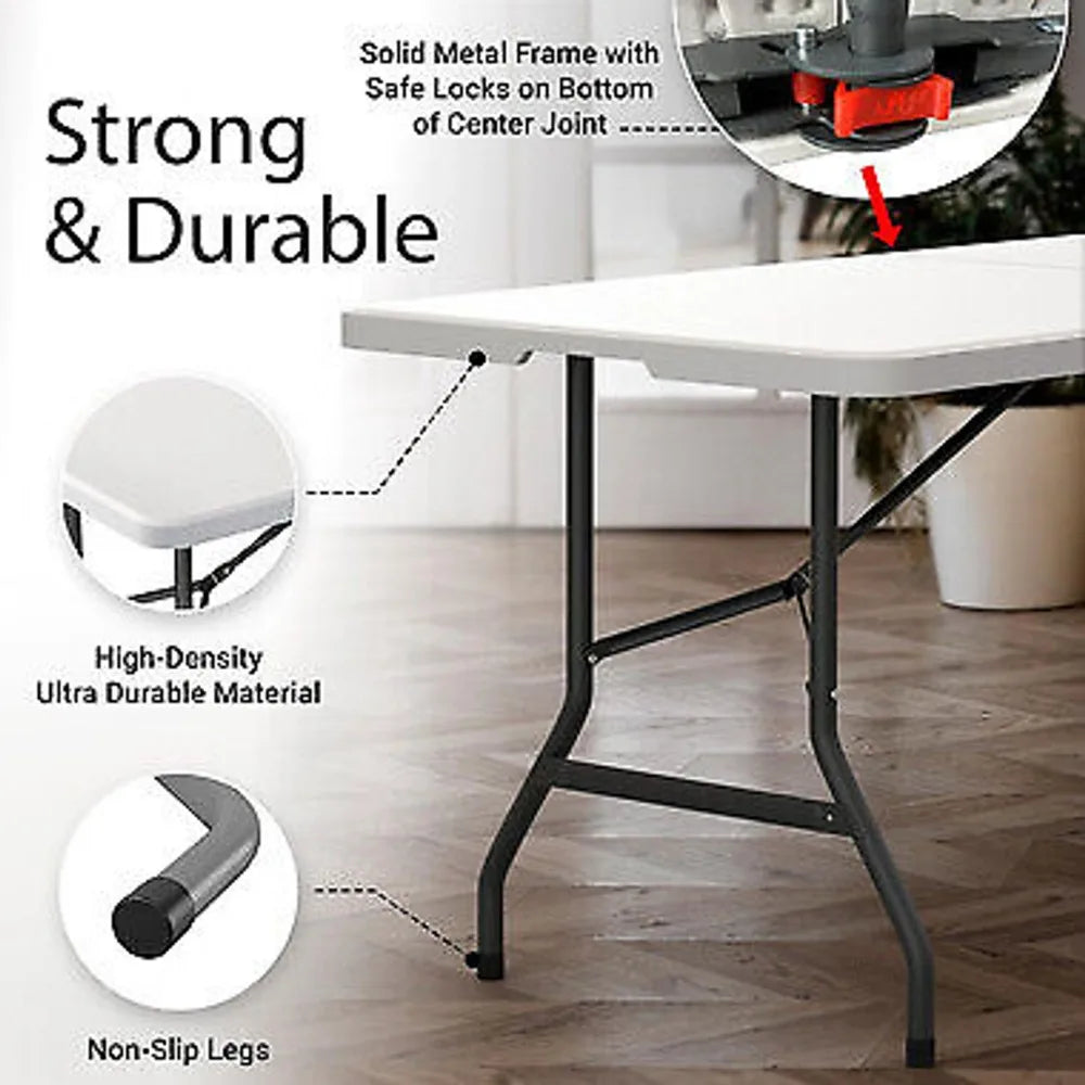 Mesa plegable de plástico USADA de 4/6 pies - Perfecta para comer y fiestas en interiores/exteriores