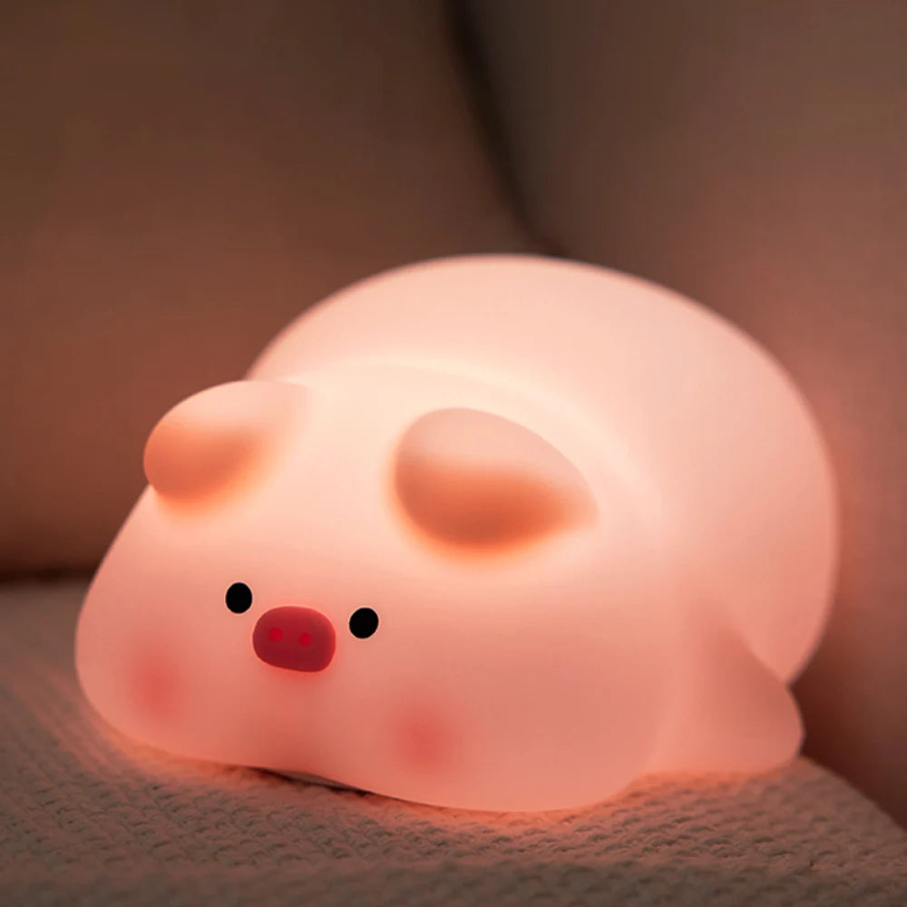 Luz de noche de cerdito rosa, linda lámpara de noche de silicona, lámpara de palmada LED, decoración de habitación, carga USB, lámpara de ambiente interior, regalo para niños