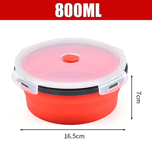 Fiambrera plegable de silicona redonda, cuenco plegable para microondas, fiambrera portátil plegable, ensaladera con tapa