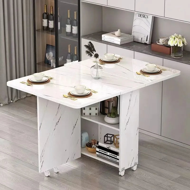Mesa de comedor plegable para el hogar, apartamento pequeño, polea móvil, retráctil, rectangular, sencilla, multifuncional