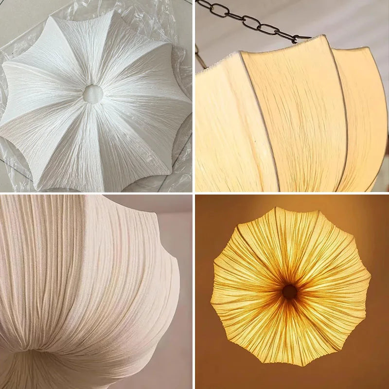 Lámpara de techo retro con cadena de hierro, candelabro japonés de tela, lámparas colgantes para sala de estar, comedor, dormitorio, luminaria colgante