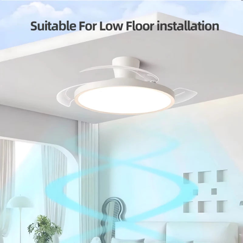 Ventilador de techo LED invisible moderno con luz, gran volumen de aire, 3 aspas plegables para dormitorio, comedor, ventilador eléctrico AC220V