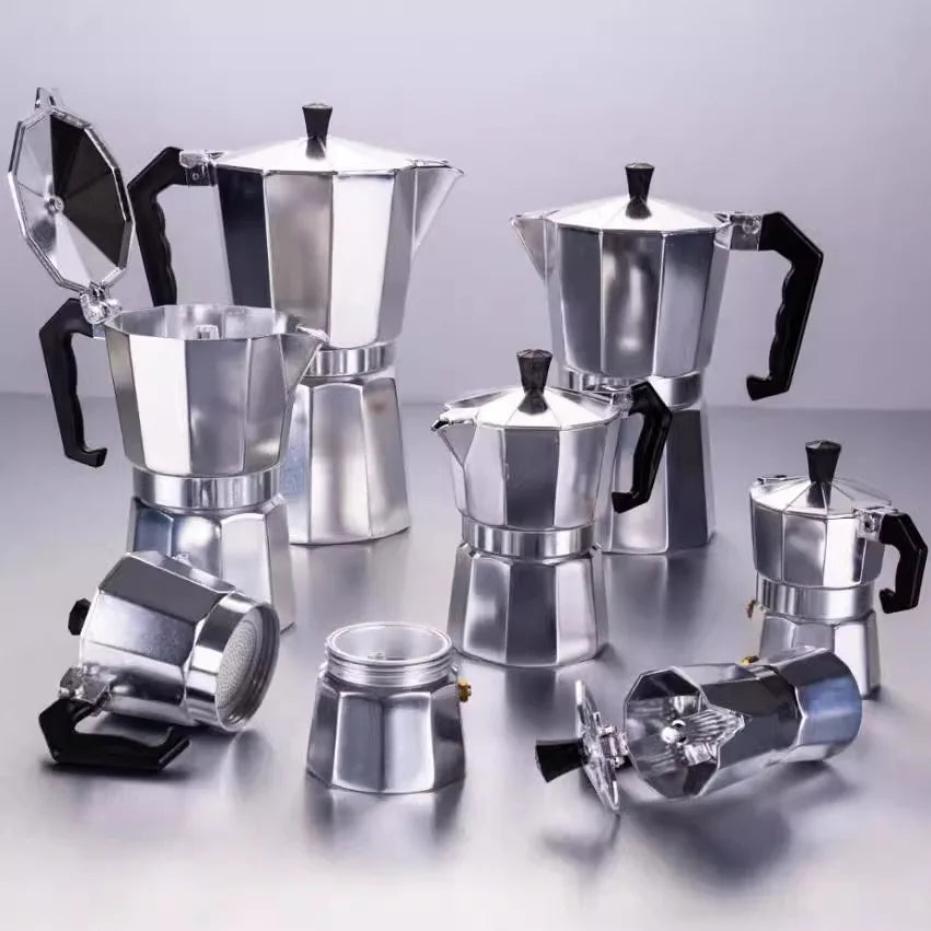 Nueva cafetera moka de aluminio de 50ml-600ml, cafetera espresso de estufa eléctrica doméstica, cafetera de extracción