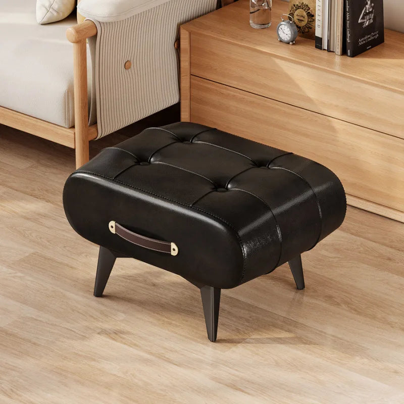 Taburete Plegable de Piel Sintética de PU Extra Gruesa y Espuma de Alta Densidad, Otomana Portátil para Sala de Estar/Dormitorio/Oficina, Base Antideslizante