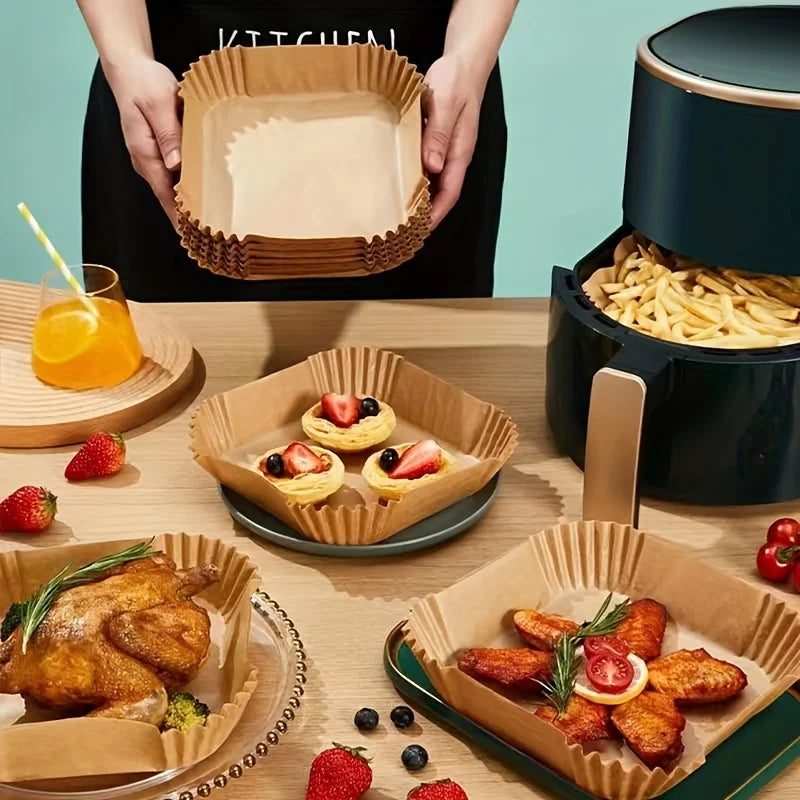 50 paquetes de papel antiadherente para freidoras de aire, hornos de microondas y de cocción, fáciles de limpiar y separar para una cocina más saludable