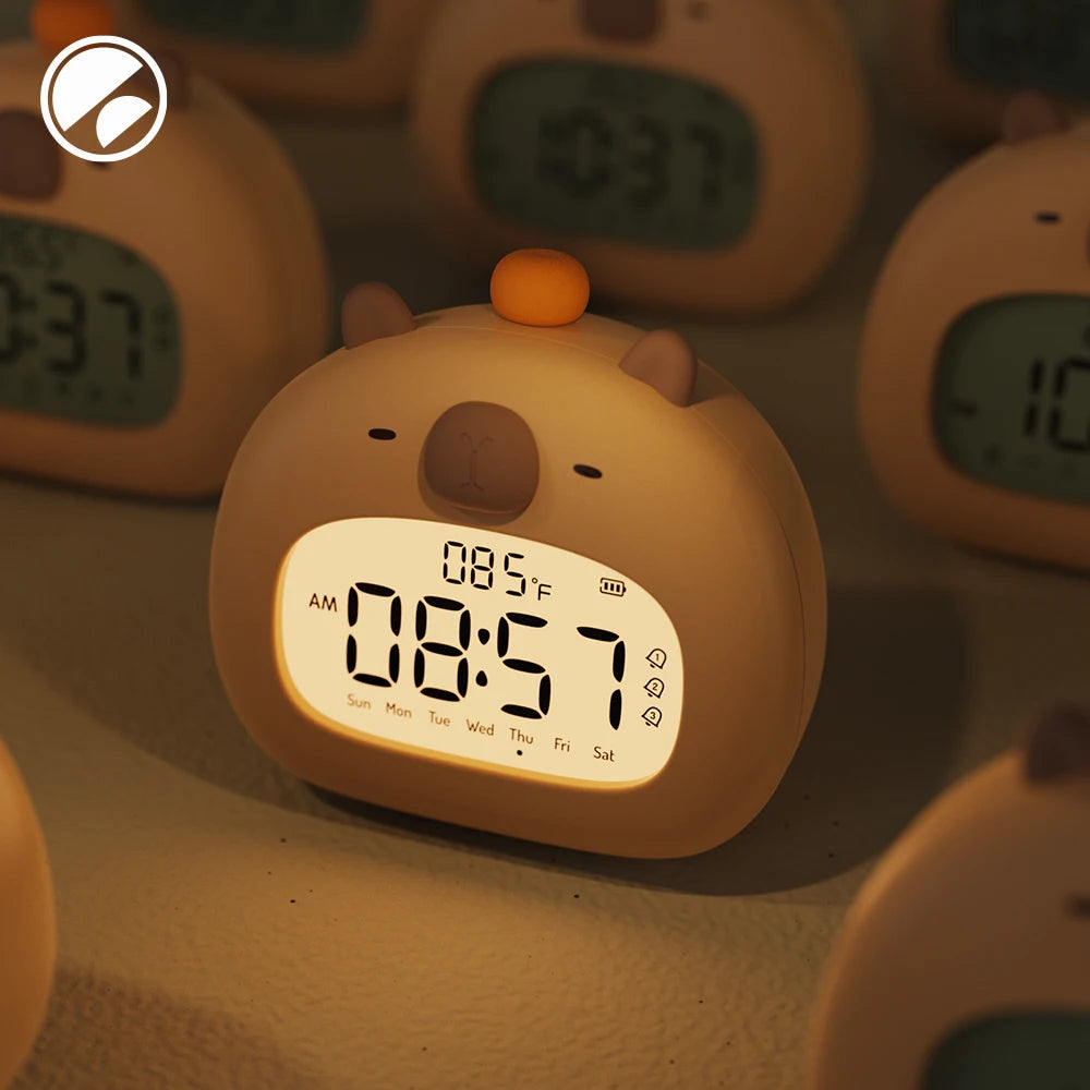 Luz de Noche LED Capibara Lindo Reloj Despertador Capibara Recargable USB Temporizador Decoración de Escritorio Adornos de Reloj Despertador Regalo para Niños