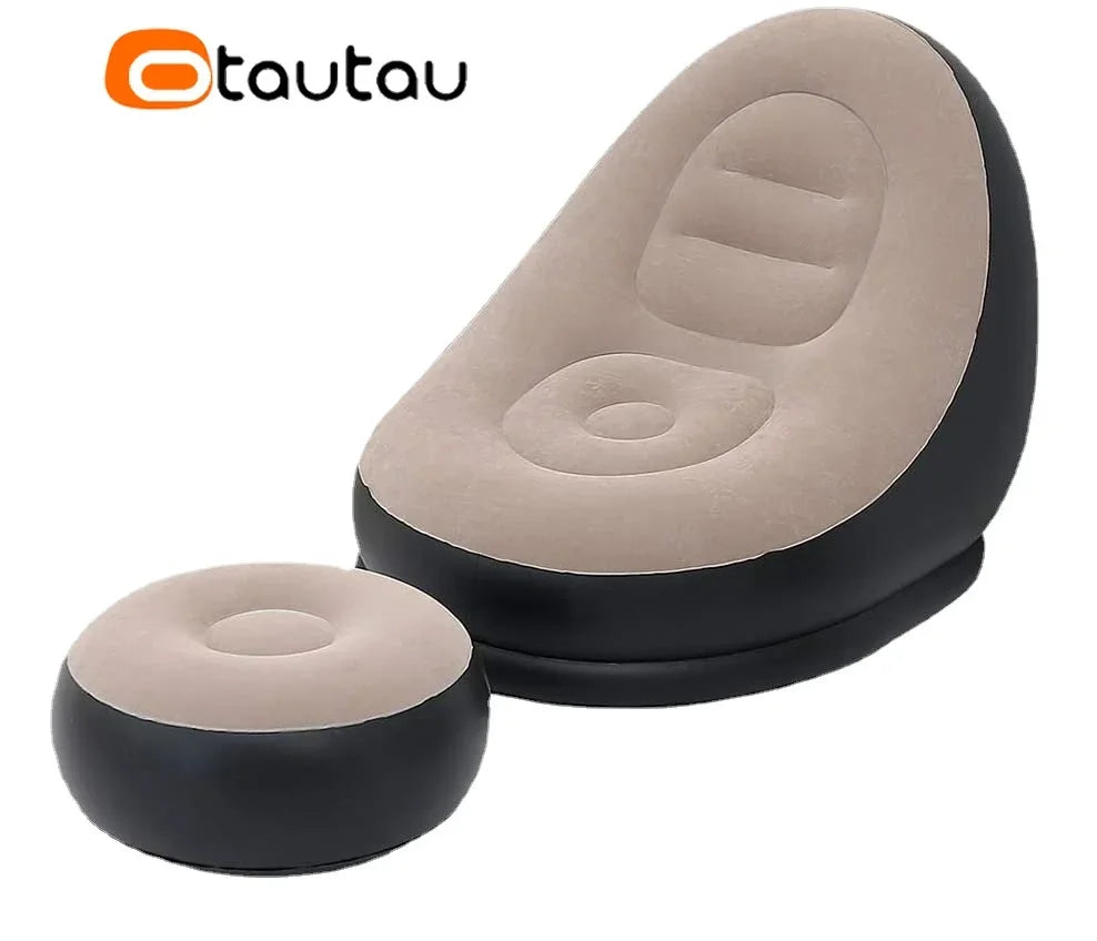 OTAUTAU Tumbona Hinchable con Taburete Otomana Tumbona Reclinable para Exteriores Sofá Portátil para Acampar Silla de Jardín Puf SF029