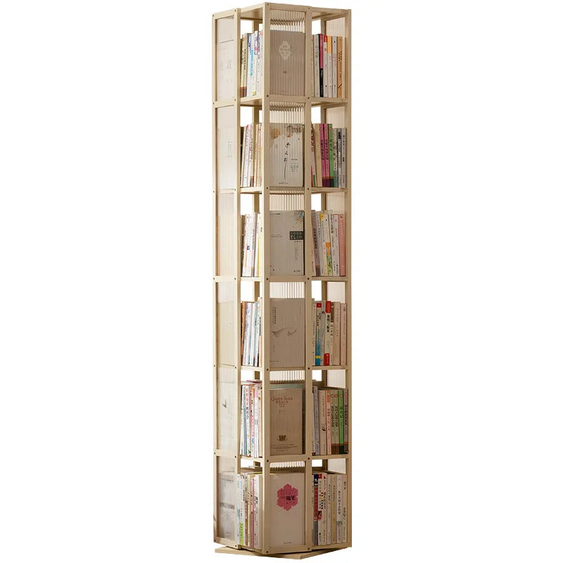 Estantería giratoria de madera maciza, librería de 360 grados, almacenamiento multicapa, estante de suelo extraíble para sala de estar o habitación infantil.