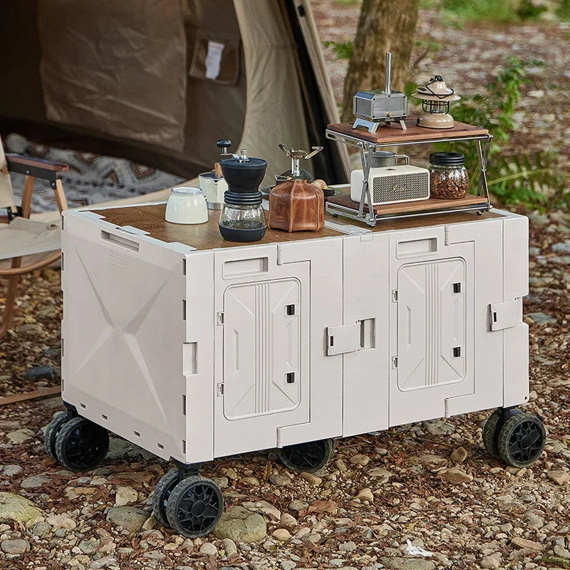 Carro de camping al aire libre, maleta trolley, herramientas de picnic, mesa de comedor plegable móvil para coche, carro de camping multifuncional