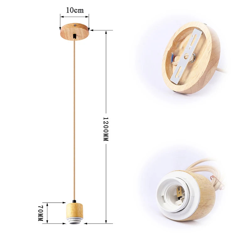 Lámpara Colgante de Madera Base E27 Luces Colgantes de Madera para Dormitorio Hogar Sala de Estar Decoración Color Natural Lámpara Colgante