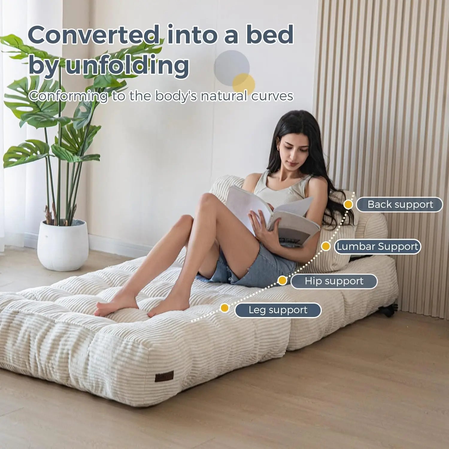 Sofá Modular Esquinero Plegable de Tela Sencillo con Compresión al Vacío, Sofá Cama Nórdico Multifuncional para Salón o Dormitorio Decoración