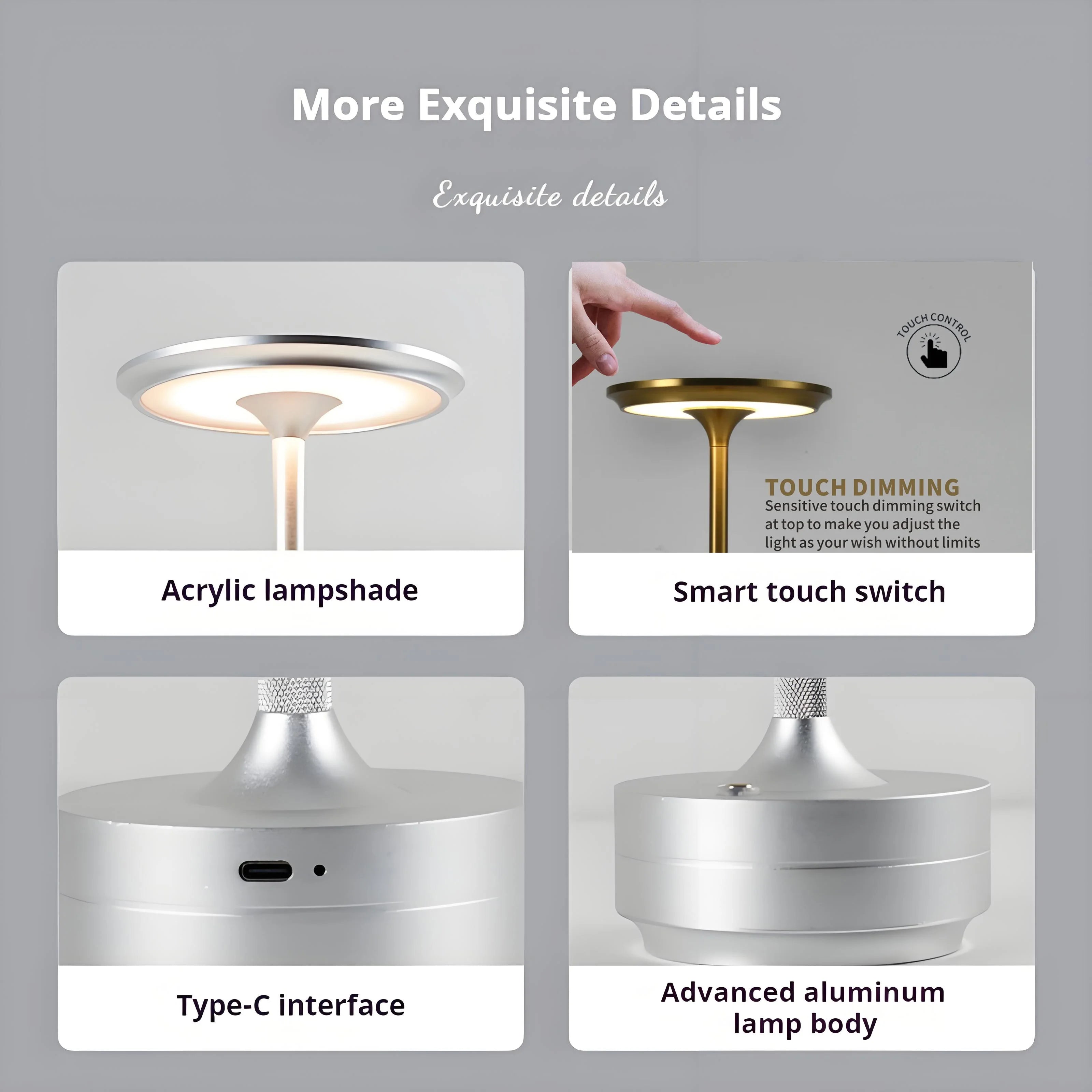 Lámpara de mesa decorativa inalámbrica simple con intensidad regulable infinita, ambiente clásico retro, portátil y recargable, lámpara de escritorio táctil