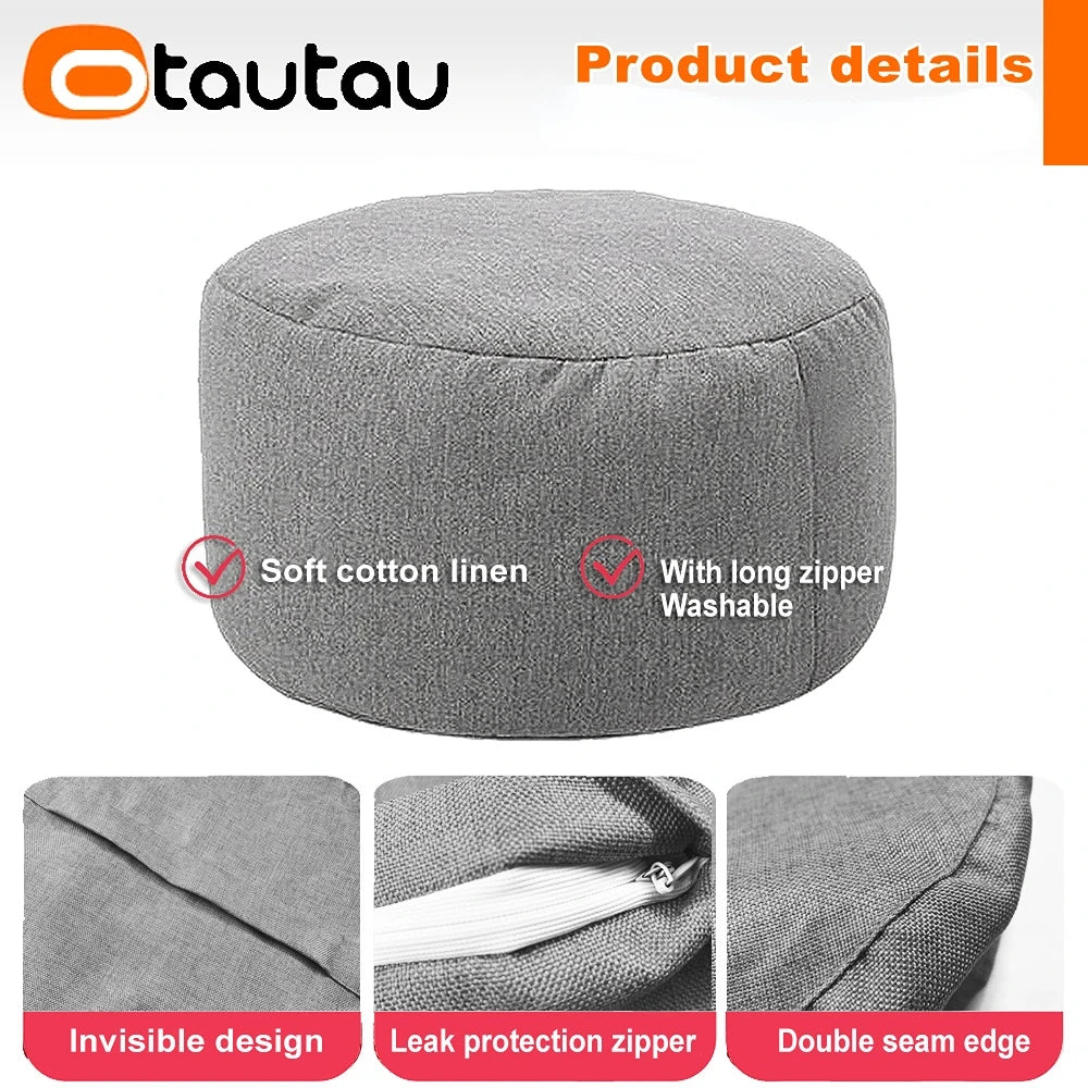 OTAUTAU Taburete Redondo D30cm*H20cm Puf de Lino Otomana con Relleno Puf Reposapiés Tatami Futón Puff JD001