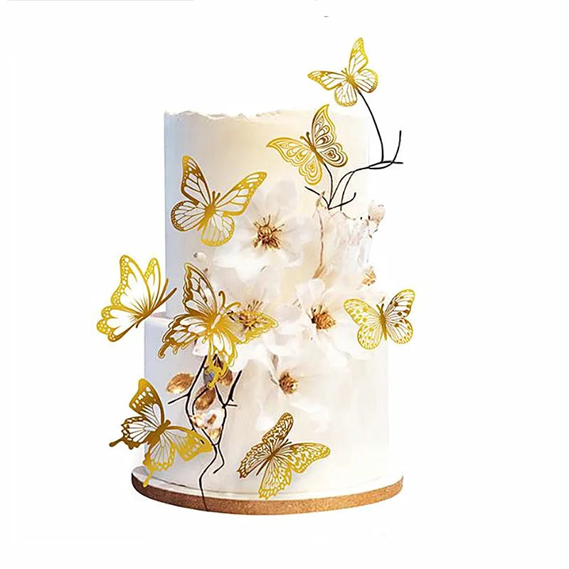 New 12pcs Happy Birthday Cake Topper Rose Gold Folding Type Butterfly Kids Party Cake Topper Dessert Decoration Baby Shower Gift