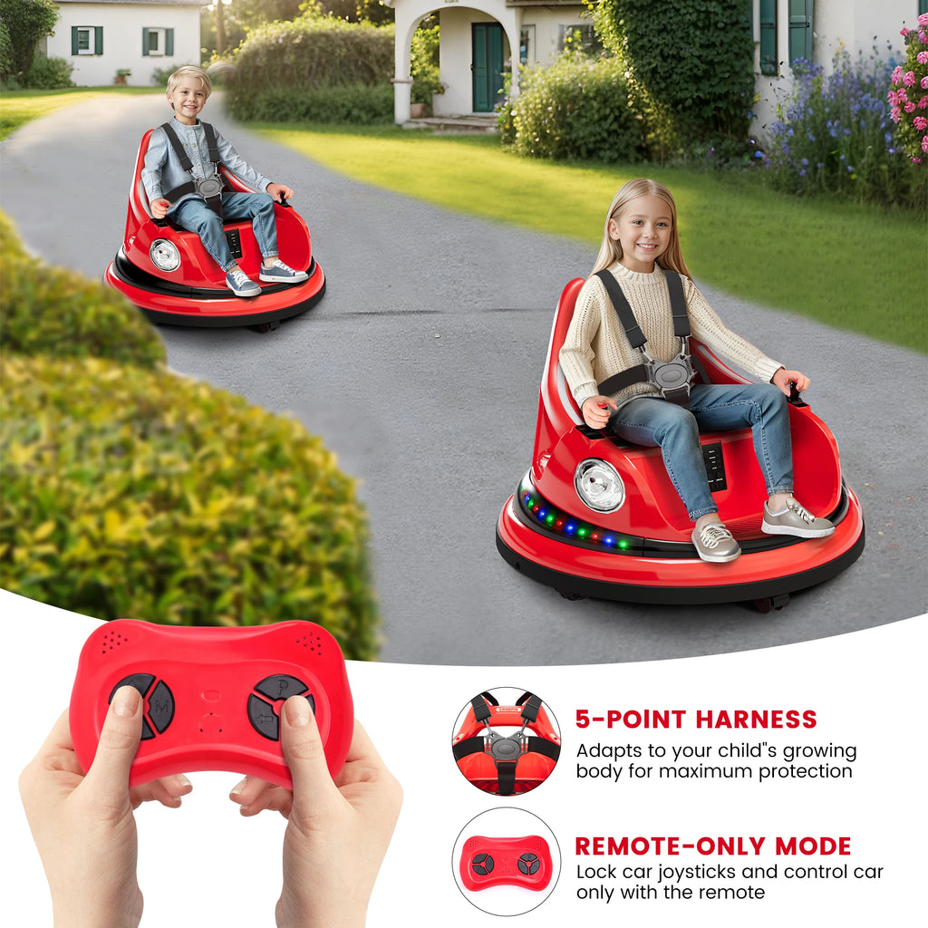 Coche de choque de 12V para niños pequeños, juguetes eléctricos para montar para niños de 1 a 6 años, luces LED, giro de 360 grados, soporta hasta 30 kg