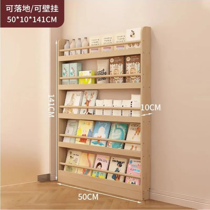 Estantería de esquina, librería de pie ultrafina de madera maciza, estantería de almacenamiento para la parte trasera de la puerta, armario estrecho, estantería infantil montada en la pared