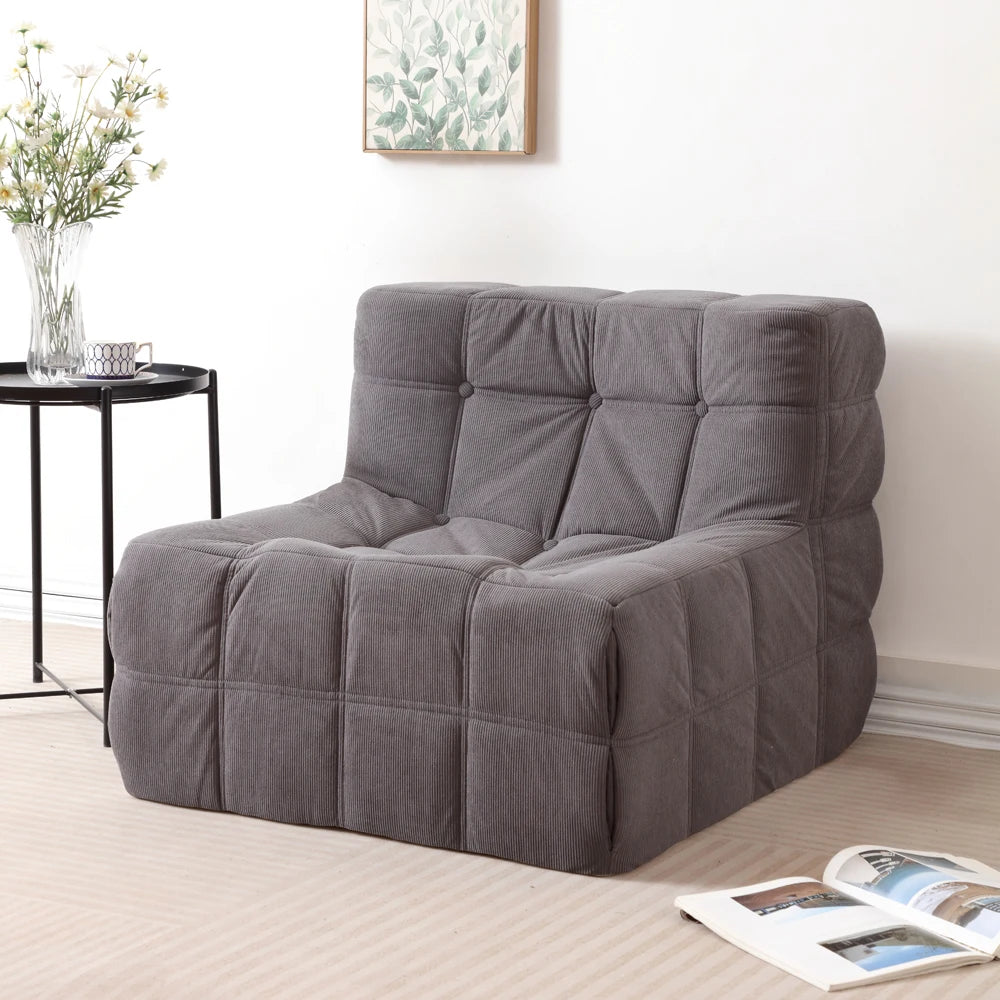Sillón de suelo de pana de felpa con esponja completa - Sofá modular acolchado perezoso, silla cómoda de acento para la decoración del hogar