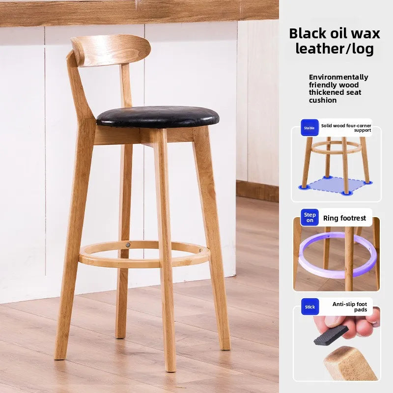 Taburete de barra de madera maciza con respaldo alto, altura de mostrador, moderno, minimalista, para barra de casa, asiento de isla de cocina, sillas para barra, silla de barra