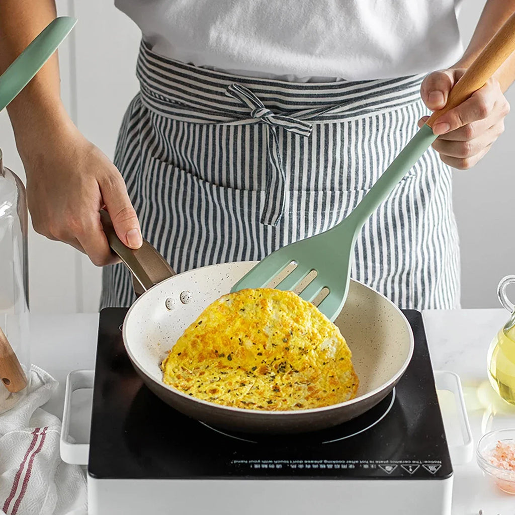 NEW Silicone Spatula Non Stick Pan Wooden Handle Silicone Vegetable Heat-resistant Silicone Cooking Spatula Spoon Kitchen tool